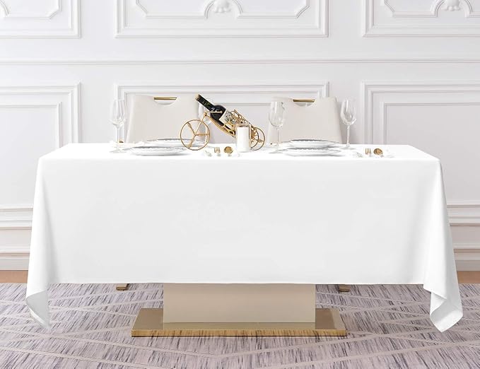 Surmente 2 Pack White Rectangle Tablecloth 60 x 102-inch Rectangular Polyester Table Cloth for Weddings, Banquets, or Restaurants