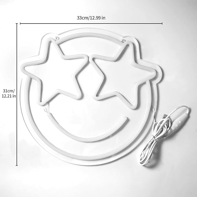 Smile Face Neon Sign, Wootfairy Led Neon Signs for Wall Decor, Dimmable Neon Light for Bedroom, Gaming Room, Kids Room, Bar Decoration, Yellow and Pink Light Up Signs for Wedding Birthday Party