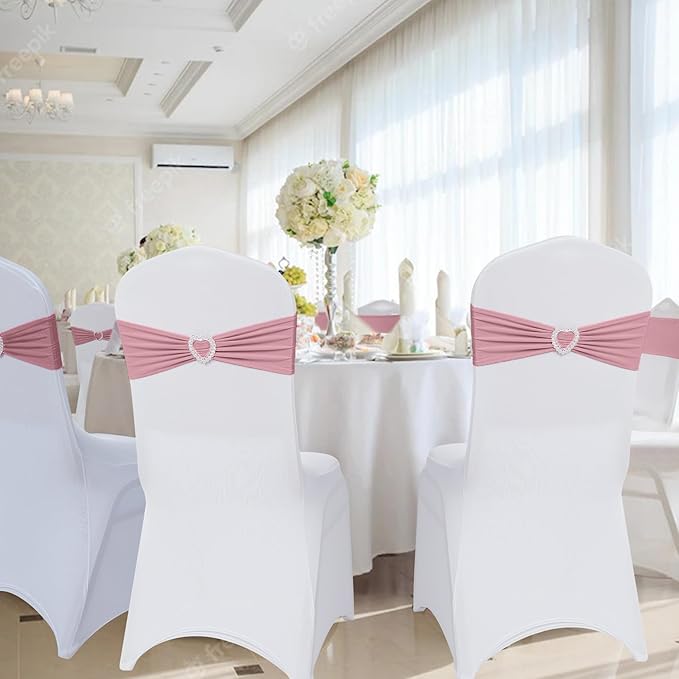 Howhic Pack of 120 Spandex Chair Sashes Bows Stretch Chair Cover Band with Buckle Slider Universal Elastic Chair Ties for Wedding Banquet Party Event Decoration (Dusty Pink)