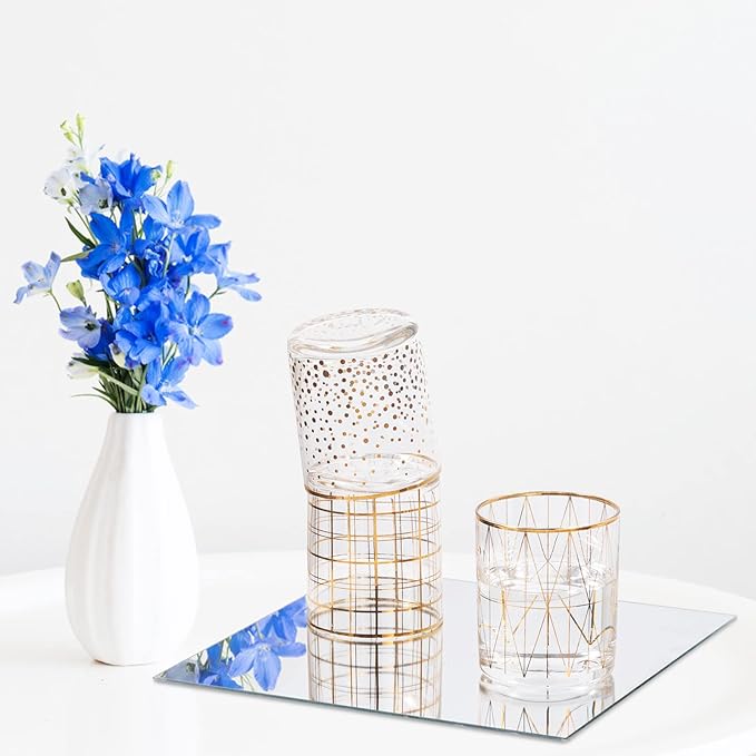 JAMBALAY 10" Square Mirror Centerpieces for Tables, Glass Mirror Plates for Table Centerpieces, Mirror Tray for Wedding & Party Decorations, 2mm Set of 12 Mirror Table Centerpieces for Tables