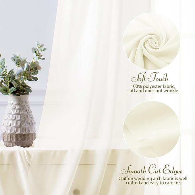 SiinvdaBZX 2 Panels Wedding Arch Draping Fabric 30" x 20Ft Ivory Sheer Chiffon Fabric Outdoor Extra Long Decorative Drapery Fabric for Party Ceremony Ceiling Curtain Backdrop