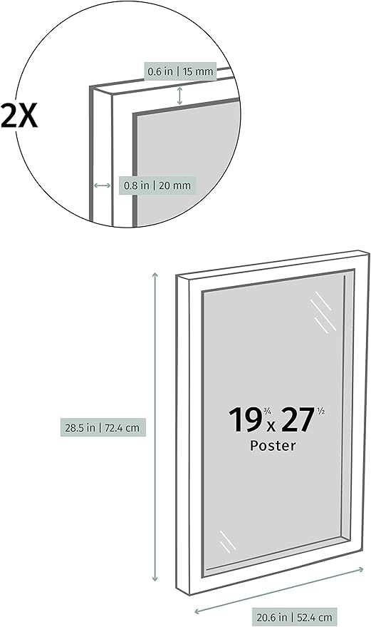 Opposite Wall - 50x70 cm - Black Solid Wood Picture Frame - Lightweight, Versatile & Shatterproof - Wall Hanging Photo or Poster Frame - Wall Decor for Office, Gallery & Home, 19 3/4 x 27 1/2 in