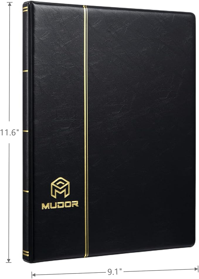 MUDOR Stamp Collecting Album, 2 Rows Pockets Stockbook for Collectors, 10 Sheets, Black