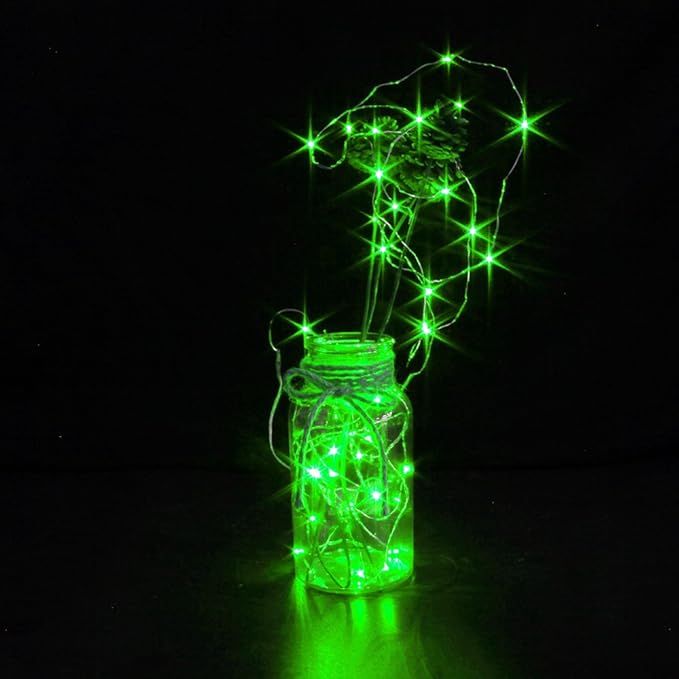 CYLAPEX 6 Pack Green Fairy Lights String Battery Operated Fairy Lights Firefly Lights LED Starry String Lights 3.3ft 20 LEDs Silvery Copper Wire for Christmas DIY Decoration Costume Wedding Party
