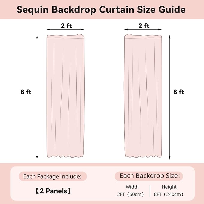 Sugargirl Matte Pink Sequin Backdrop Curtain 2 Panels 2FTx8FT Glitter Pink Background Drapes Sparkle Photography Backdrop for Party Wedding Birthday Wall Decoration
