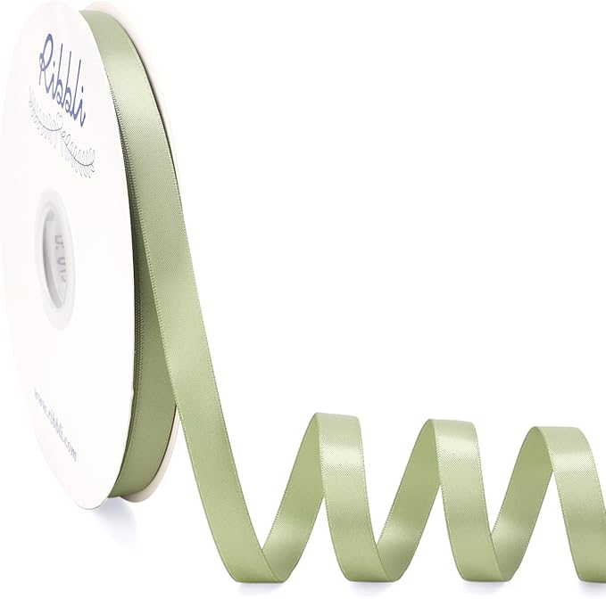 Ribbli Sage Green Satin Ribbon Double Faced Satin 1/2 Inch x Continuous 100 Yards-Spring Moss Ribbon for Gift Wrapping Crafts Wedding Decoration Bows Bouquet Floral Arrangement