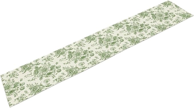 Vintage Flower Table Runner, Wildfloral Green Floral Sketch Pattern Print Table Runner for Kitchen Dinning Table Runner Decor Home Wedding Party Holiday, 13x108 Inch
