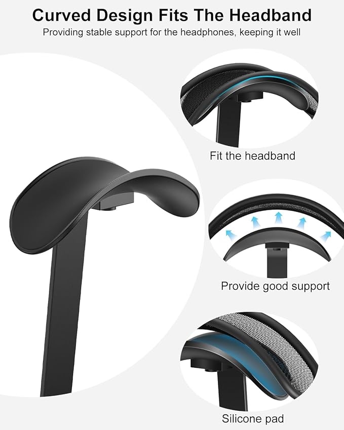 VICHYIE Headphone Stand for AirPods Max, Headset Holder with Aluminum Supporting Rod, Heavy Base Desk Stand Headphones Support Accessory for All Headphones - Black