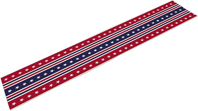 4th of July Table Runner, USA Flag Stars Stripes American Independence Day Red Blue White Stars Lines Print Table Cover for Farmhouse Kitchen Indoor Outdoor Home Party, 13x120inch