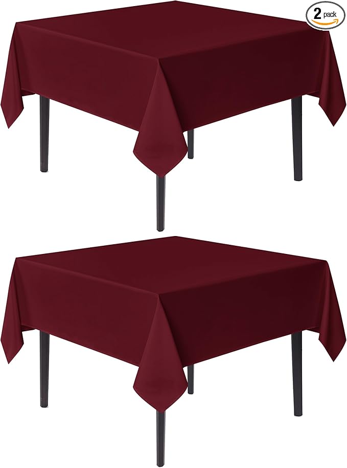 sancua Square Tablecloths 60x60 Inch Burgundy, 2 Pack - Fabric Table Cloth for Square or Round Tables, Washable Polyester Table Cover for Christmas Dinner, Holiday Party, Decorative Display Tables