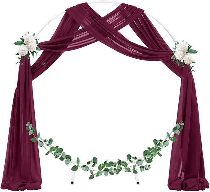 Socomi Wedding Arch Draping Fabric 1 Panel 29" x 19Ft Burgundy Sheer Chiffon Curtain Drapes 6 Yards for Wedding Ceremony Birthday Party Decoration