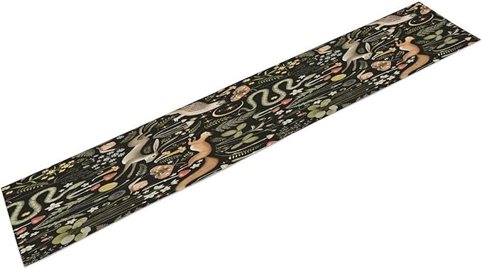 Mushroom Table Runner,Vintage Boho Forest Wild Animal Wildflower Botanical Plants Pattern Print Burlap Hotel Indoors Outdoor Dining Room Kitchen Holiday Party, 13x80in