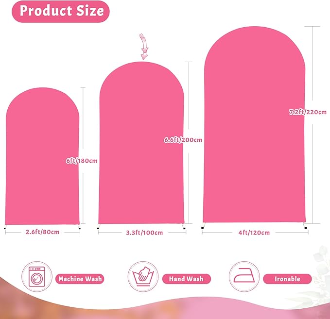 6FT Fuchsia Arch Backdrop Cover - Polyester Fitted Wedding Arch Stand Covers Round Top Chiara Arch Backdrop Cover for Birthday Party Banquet Photo Background Decoration