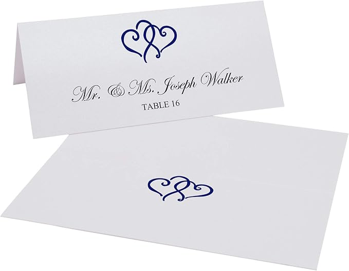 Linked Hearts Place Cards, Navy (Choose Color), Set of 60, Pre-cut and Scored - Wedding, Party, Dinner, and Special Events - Made in the USA