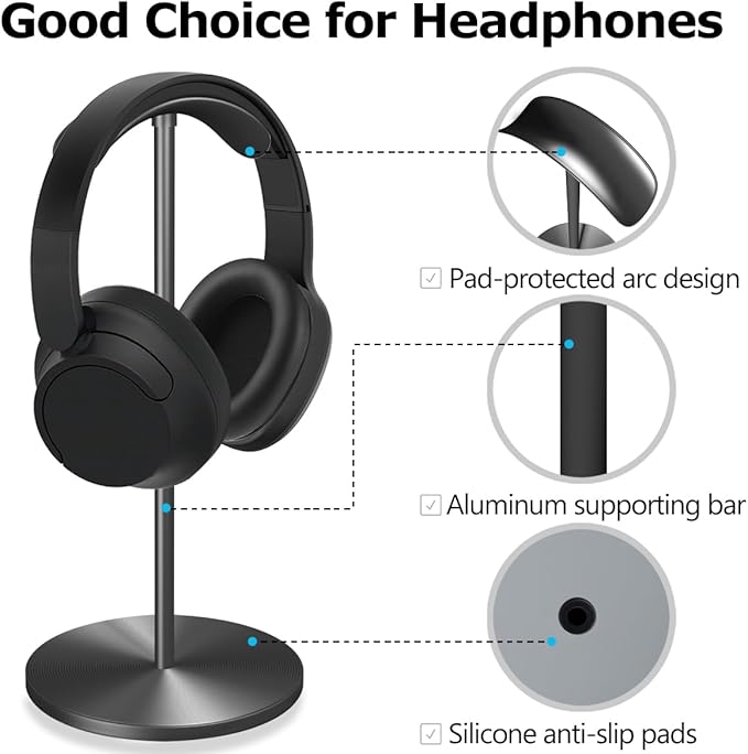 Headphone for Desk Hanger Holder Organizer Keeper Racks Storage Mount Gaming Headset Stand Premium Functional Craftmanship Headset Stand (Metal)