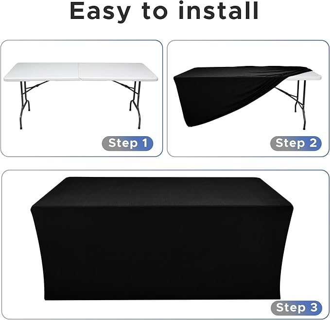 Nasitos Spandex Fitted Table Clothes, 6 Pack - 48 x 24 Inch - Black Rectangle Tablecloths for 4 Foot Tables, Fabric Table Cover Protector for Folding Table, Parties, Craft Show, Trade Show