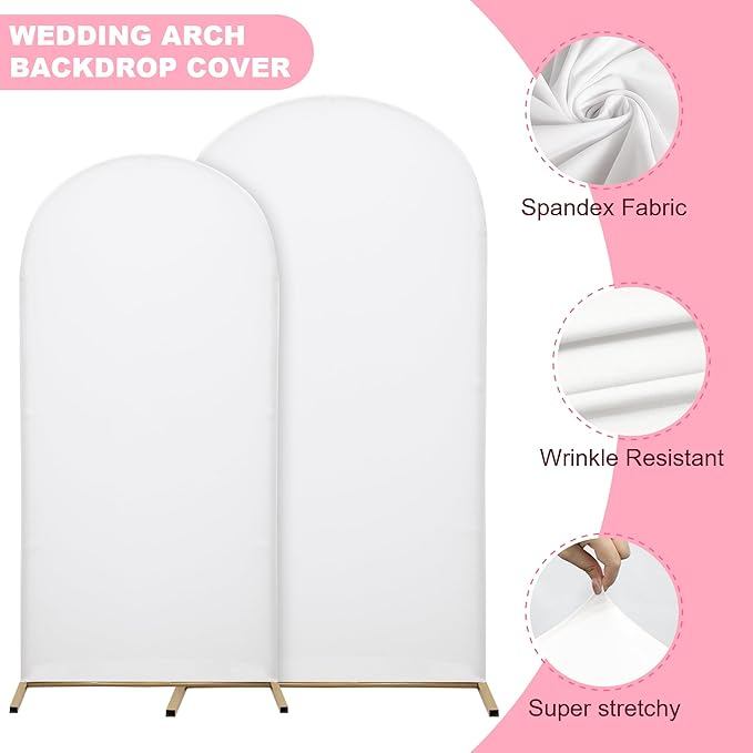 6.6FT Wedding Arch Covers Arch Backdrop Cover Arch Stand Covers Set Arch Cover Spandex Fabric Stretchy Backdrop for Wedding Birthday Party Decoration Baby Shower (White, Cover Only)