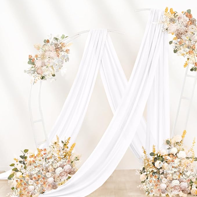 White Wedding Arch Draping Fabric 29" x 20 FT White Drapes for Backdrop Sheer Curtains Wedding Drapes for Romantic Bridal Baby Shower Decorations Ceremony Birthday Party Fall Outdoor Events