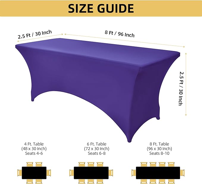 2-Pack 8ft Spandex Table Covers for Rectangle Folding Tables - Washable Elastic Tablecloth - Ultimate Fitted Table Protector for Birthday Parties, Trade Shows, Banquet