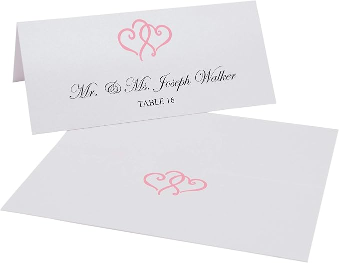 Linked Hearts Printable Place Cards, Pink (Choose Color), Set of 150 (25 Sheets), Laser & Inkjet Printers - Wedding, Party, Dinner, and Special Events - Made in the USA
