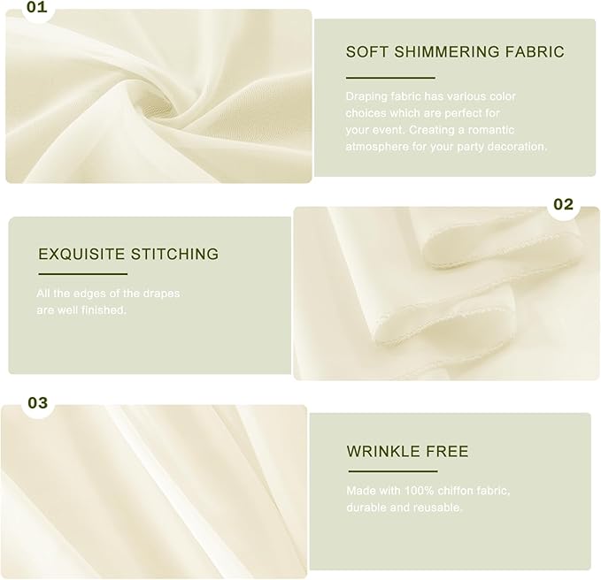 Wedding Arch Draping Fabric 29" x 18 FT Light Yellow Sheer Chiffon Outdoor Curtain Drapes for Wedding Birthday Party Ceremony Decor(2 Panels, Light Yellow)