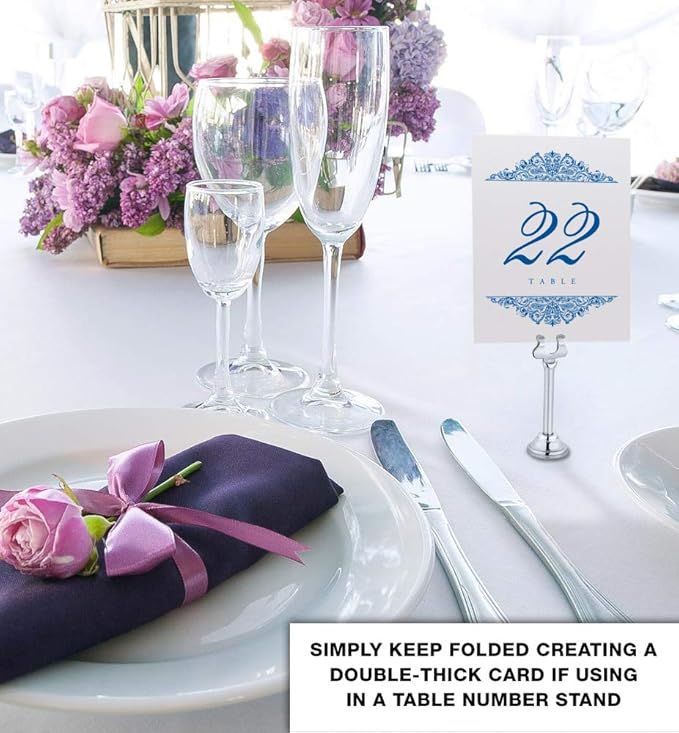 Paisley Wedding Table Numbers (Select Color/Quantity), Champagne, Royal Blue, 1-20, Double Sided, Tent or Use in a Stand, Great for Parties & Restaurants - Made in the USA