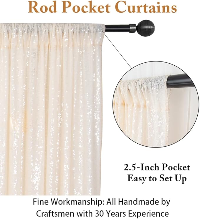 ShiDianYi Sequin Backdrop Ivory 2 Panels 4FTx10FT Backdrop for Photograph Sequin Photo Backdrop for Birthday Sparkle Wedding Backdrop Glitter Backdrop Background