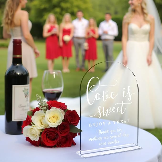 Wedding Signs, Love is Sweet Sign for Dessert Table, Wedding Signs For Ceremony And Reception,Arch Acrylic Table Sign for Anniversary, Event,Bridal Shower Decor 5x7 Inch (White)