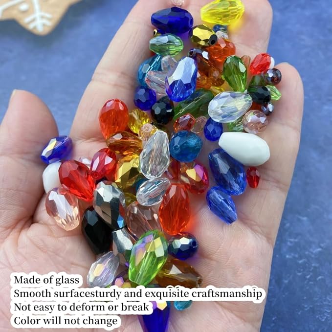 200pcs 4x6mm Teardrop Crystal Glass Beads Vertical Hole Faceted Glass Teardrop Spacer Beads for Bracelets Necklace Earring DIY Jewelry Making Craft(Sapphire Blue)