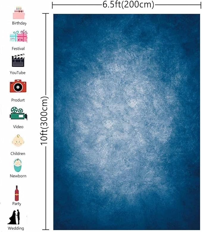 6.5x10ft Dark Blue Gradient Portrait Photo Backdrops Bright Center Abstract Photography Backdrop for Studio Photo Booth Prop Banner Decor Background