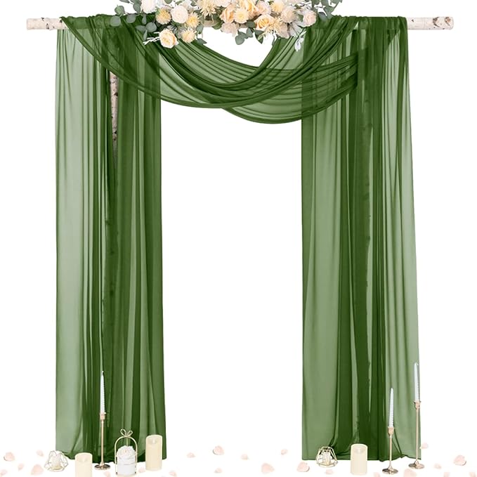 Socomi Olive Green Wedding Arch Draping Fabric 29" x 20Ft 2 Panels Sheer Outdoor Curtain Drapes Extra Long for Bridal Baby Shower Ceremony Birthday Party Decor