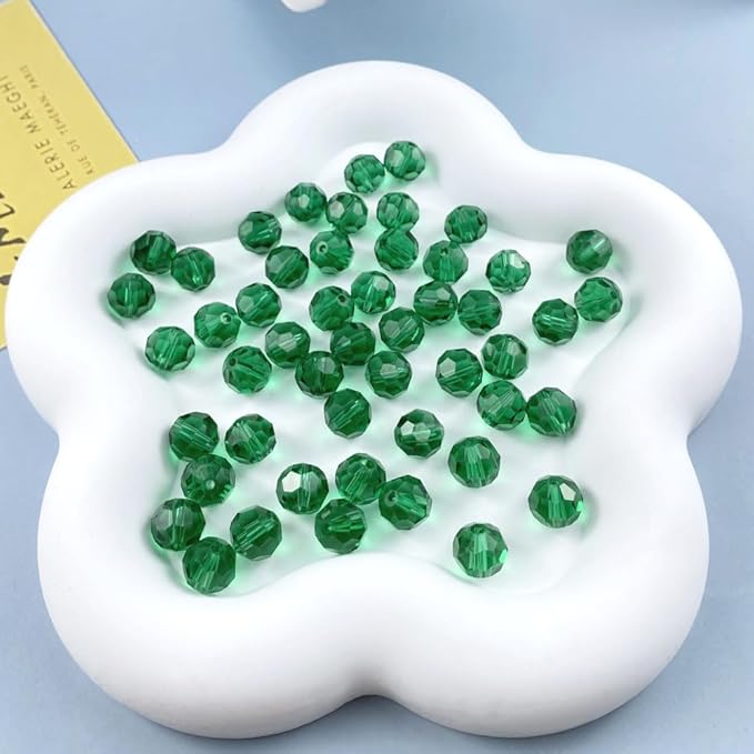 50 PCS 10mm Crystal Glass Beads Round Multiple Faceted Loose Spacer Glass Beads for DIY Handcrafte Bracelet Necklace Earring Jewelry Making(Malachite Green)