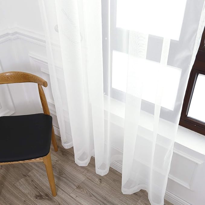 78" Vintage Sheer Voile Elegant Linen Fabric Touch Rod Pocket Tulle Backdrop Curtains Door Curtain for Farmhouse Bedroom Living Room Modern Drapes Decor, 2 Panels, 78 inch Length, White