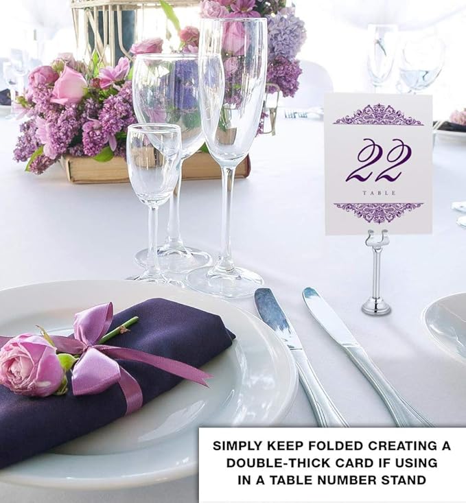 Paisley Wedding Table Numbers (Select Color/Quantity), Champagne, Eggplant, 1-15, Double Sided, Tent or Use in a Stand, Great for Parties & Restaurants - Made in the USA