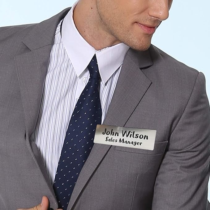 Custom Engraved Name Tag Badges for Business, Personalized Identification with Pin, Magnetic, Adhesive, or Blank Backing, 1.5"x3", White/Red Text
