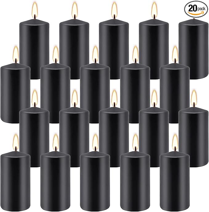Set of 20 | 2X 4 inch Tall Pillar Candles, Soy Wax. Perfect for Candlelight Dinner, Home Decoration, Party, Wedding.(Black)