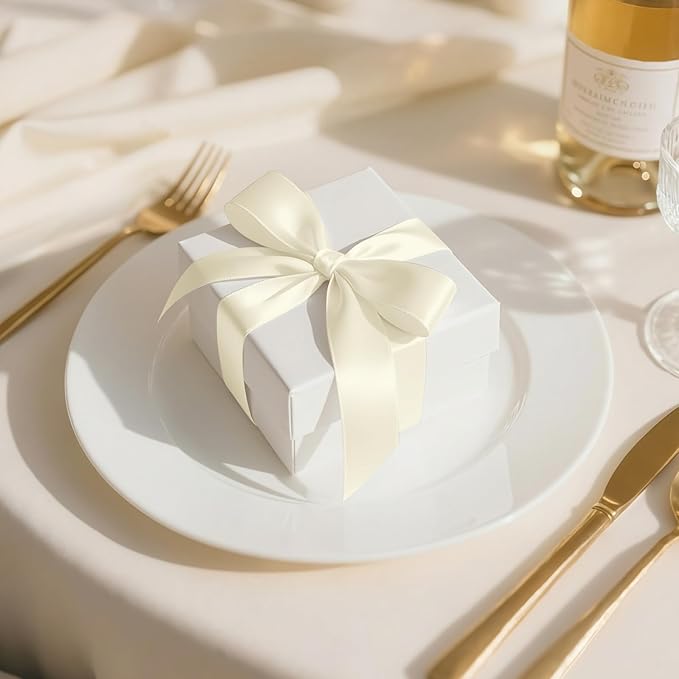 KMER LIFE 1 inch x 25 Yards Double Faced Polyester Ivory Satin Ribbon, Perfect for Gift Wrapping Very Suitable for Weddings Party Hair Bow Invitation Decorations and More