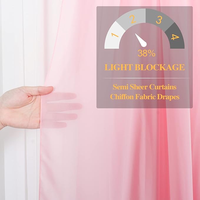 DUOBAO Pink Chiffon Backdrop Curtain-2 Panels 29x96-Inch Wedding Backdrop Drapes Sheer Beach Curtains for Living Room Voile Window Curtain for Photography Backdrops Christmas Ceremony Decor, Baby Pink