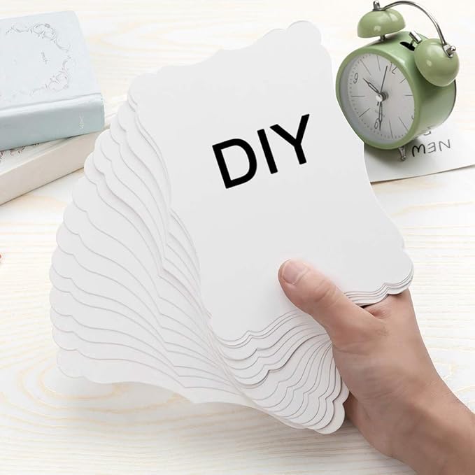50 Pack Blank Kraft Cards Cardstock Thick Paper Brown Greeting Cards for DIY Gift Card Menus, Baby Shower and Wedding Invitations (White, 5x7IN)