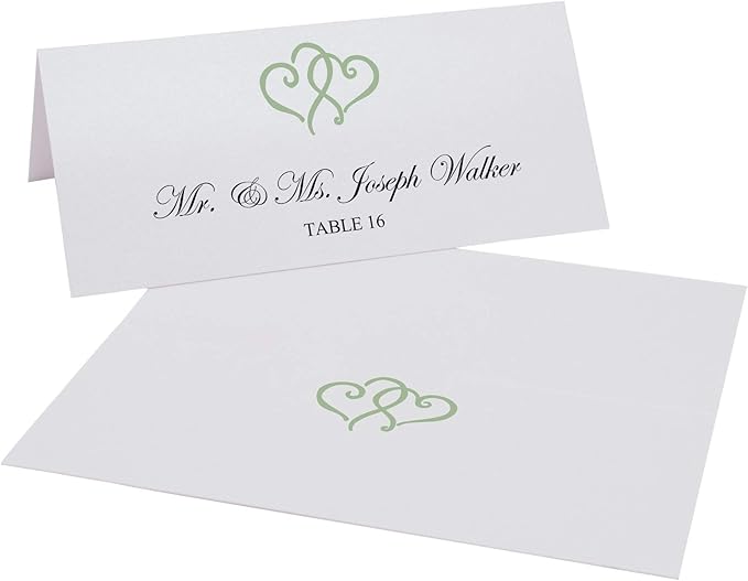 Linked Hearts Place Cards, Sage (Choose Color), Set of 25, Pre-cut and Scored - Wedding, Party, Dinner, and Special Events - Made in the USA