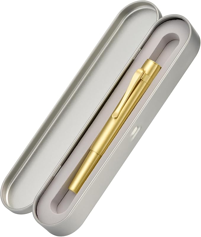 Hongdian M2 Black Forest Mini Fountain Pen, Medium Soft Golden Nib & Sleek Shape Brass Short Pocket Travel Pen (Glossy Brass)