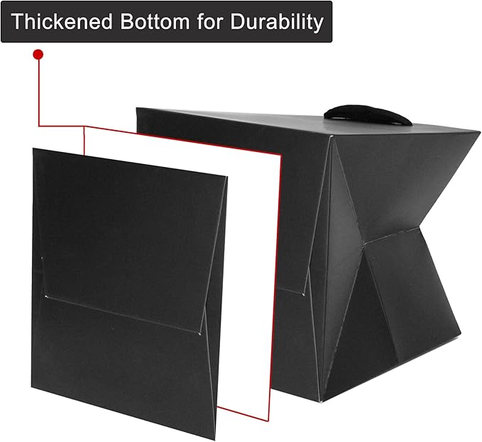 Black Paper Gift Bag 10 in Paper Gift Box Square Bottom Kraft Paper Bags with Handles for Wedding Baby Shower Birthday Party (Black, 10 x 10 x 10 in, 10 CT)