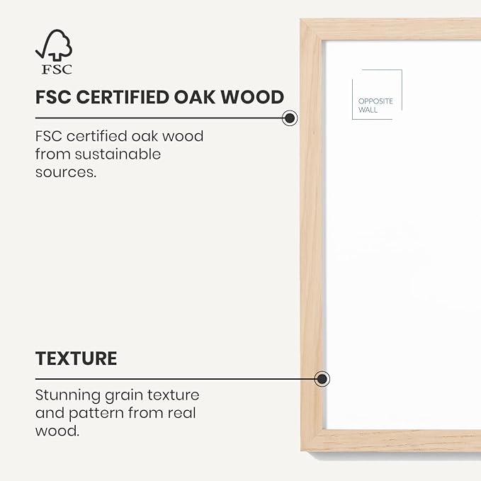 Opposite Wall - 12x12 in - Natural Solid Oak Wood Picture Frame - Lightweight, Versatile & Shatterproof - Wall Hanging Poster or Photo Frame - Wall Decor for Office, Gallery & Home