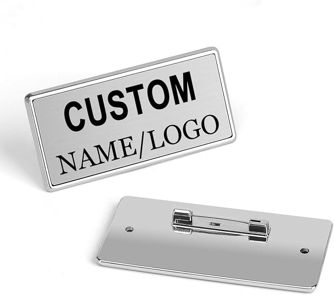 Custom Name Tags ID Badges with Logo Name Personalized Name Badges Name Tag ID Badges with Pin Backing Customizable Name Badges for Business Offices Stores Restaurant, 1.5x2.8 in, 20PCS