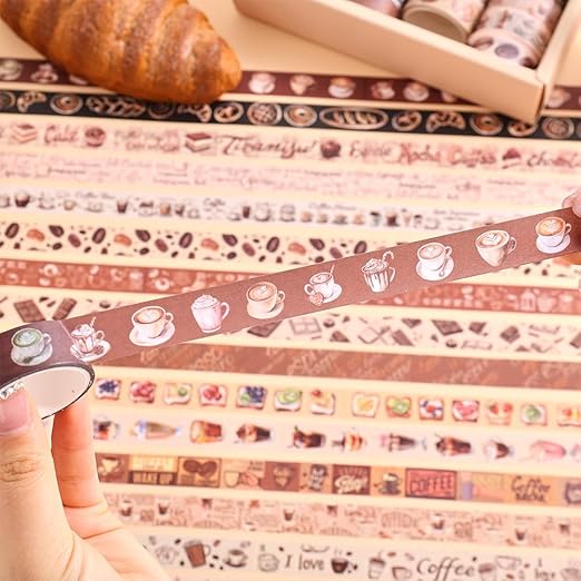 20 Rolls Coffee Theme Washi Tape Set, Writable Decorative Tapes for Scrapbooking, Bible Journaling, Bullet Journaling, 0.6"x79" per Roll