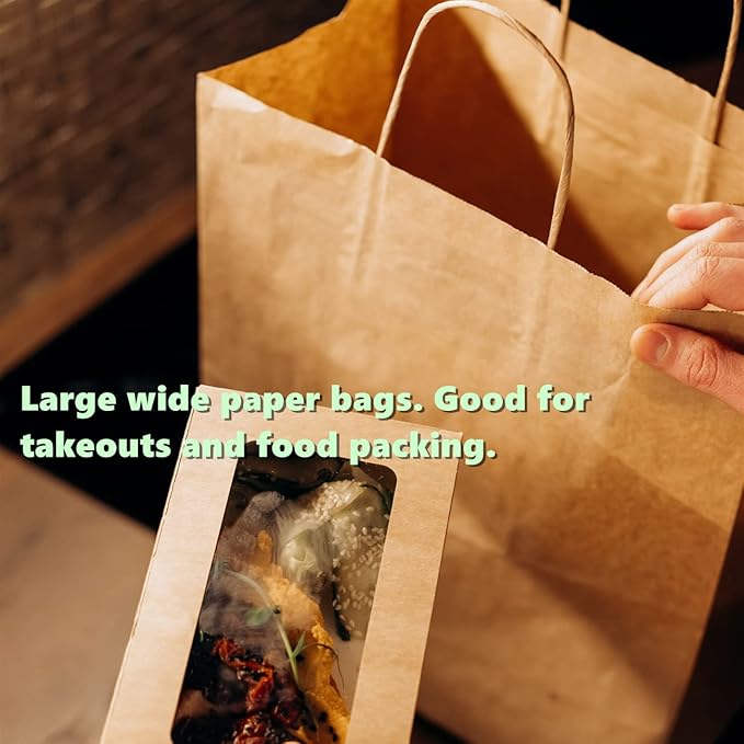 BagDream Brown Paper Bags With Handles 12x7x12 100Pcs - Kraft Shopping Merchandise Retail, Takeout/To Go, Wider-gusset Recycled Paper Gift Bags Bulk