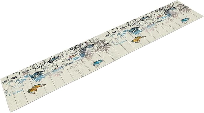 Nature Dandelion Table Runner,Rustic Floral Wood Plank Butterfly Girl Women Pattern Print Burlap Tablecloth for Hotel Indoors Outdoor Dining Room Kitchen Table Decor, 13x70in