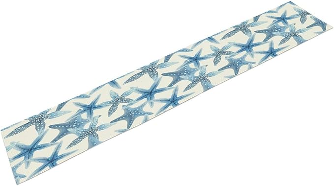 Starfish Plaid Table Flag Green Plaid and Marine Life Starfish Kitchen Table Flag Suitable for Birthday Party Restaurant Decoration Outdoor Picnic 13 * 108 Inch