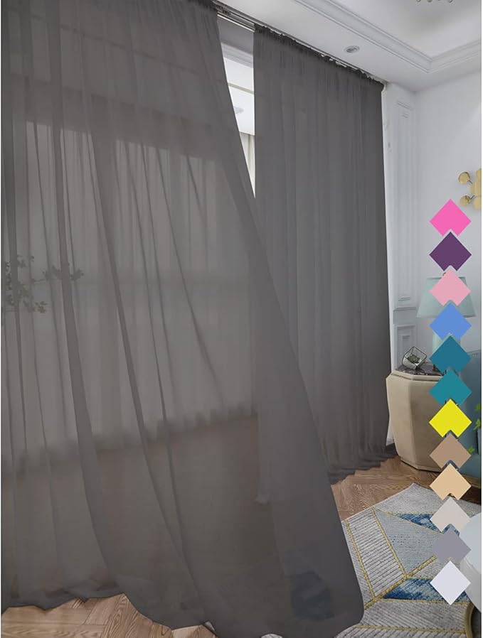 Window Dark Grey Sheer Curtains 48 Inches Width 130 Inches Long 2 Panels Sheer Curtain Clear Curtains Basic Rod Pocket Panel for Home Living Room Bedroom Kids Room Yard Patio Parlor Sliding