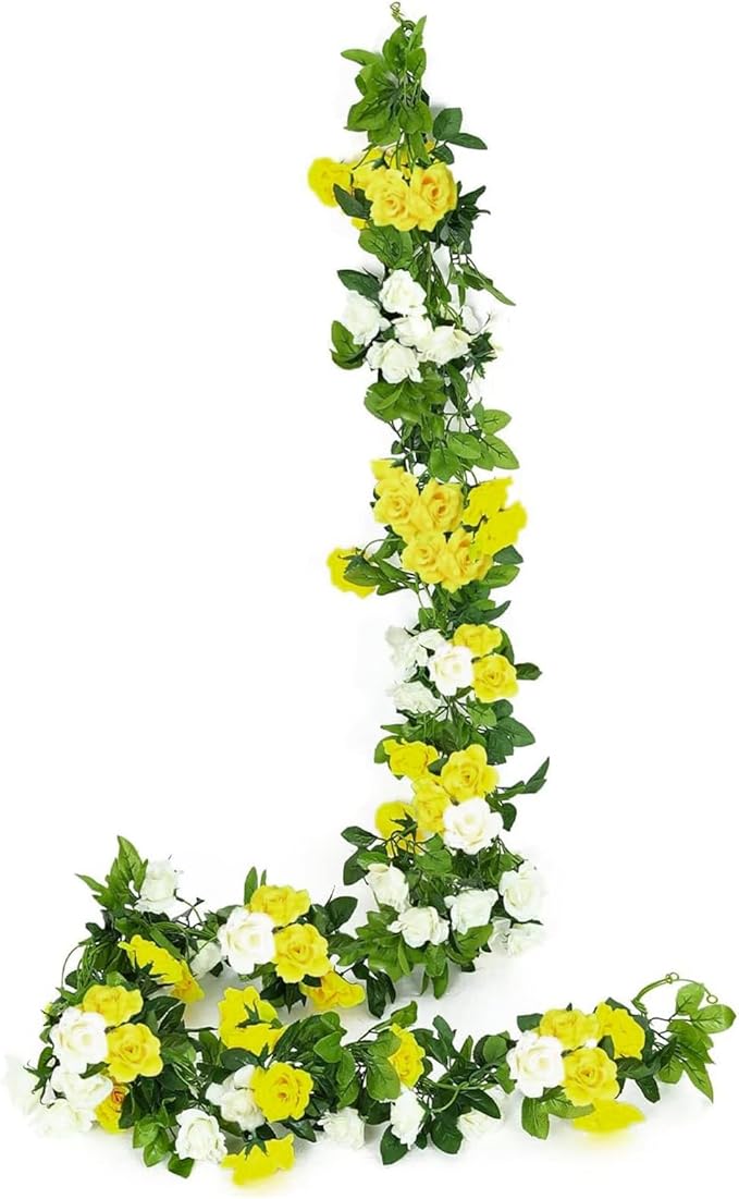 JUSTOYOU 2 Pack (15.8FT) Fake Rose Garland, Artificial Rose Vines Flowers Hanging Silk Rose Vine Wedding Home Backdrop Party Arch Arrangement Decoration